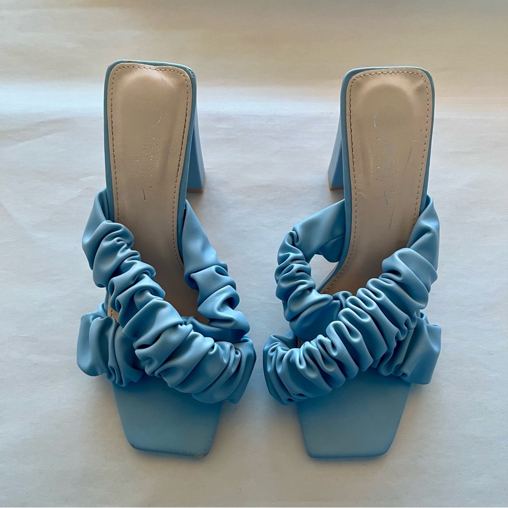 Nasty Gal Chic Blue Ruched Cross Straps Block Heels